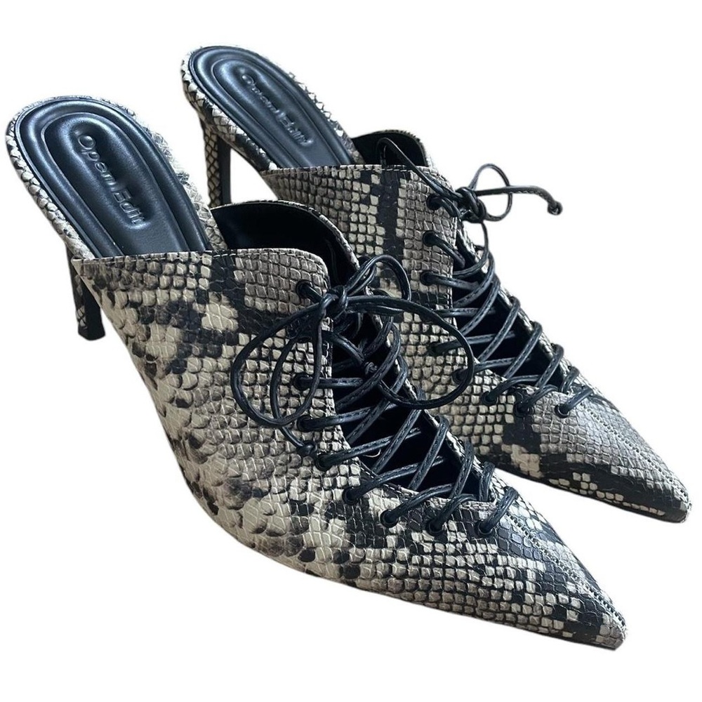 Nordstrom Natalya Open Edit Snake Skin lace up pointed toe mules